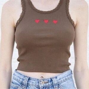Brandy Melville Brown Lace Trim Tank Top
